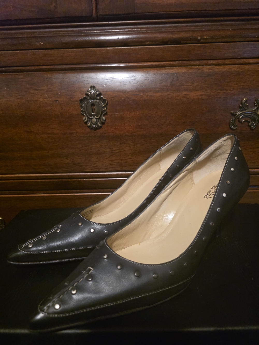 MICHAEL Michael Kors Black Studded Pointed-Toe Pumps
